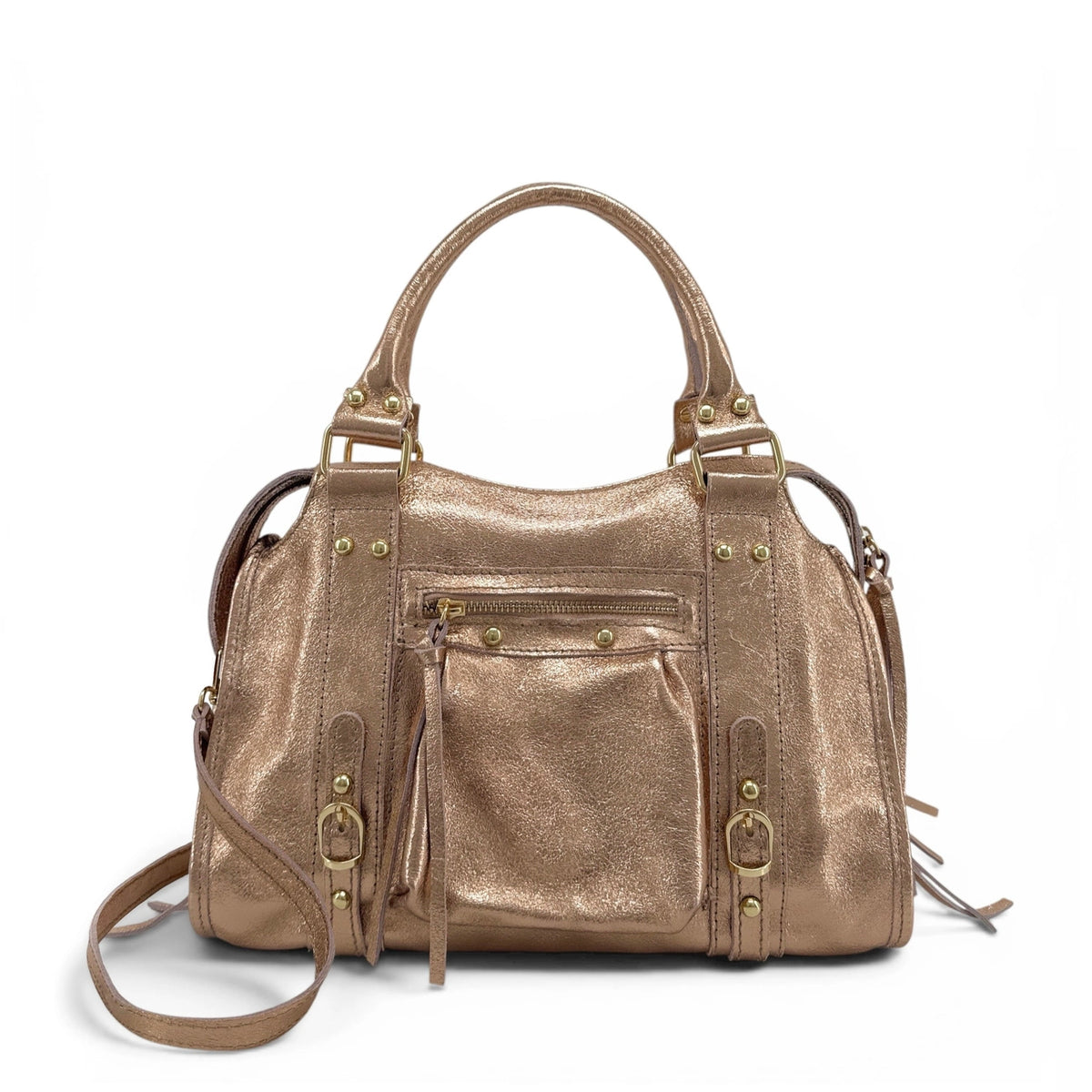 SANDSTORM GOLD iridescent leather handbag in Rose Gold