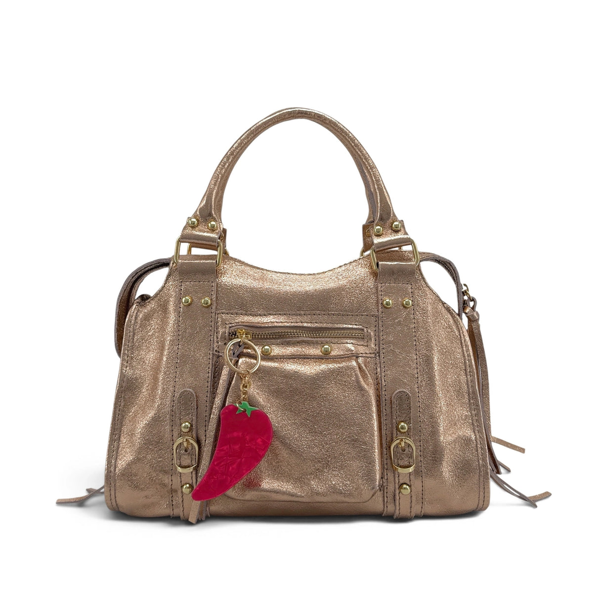 SANDSTORM GOLD iridescent leather handbag in Rose Gold