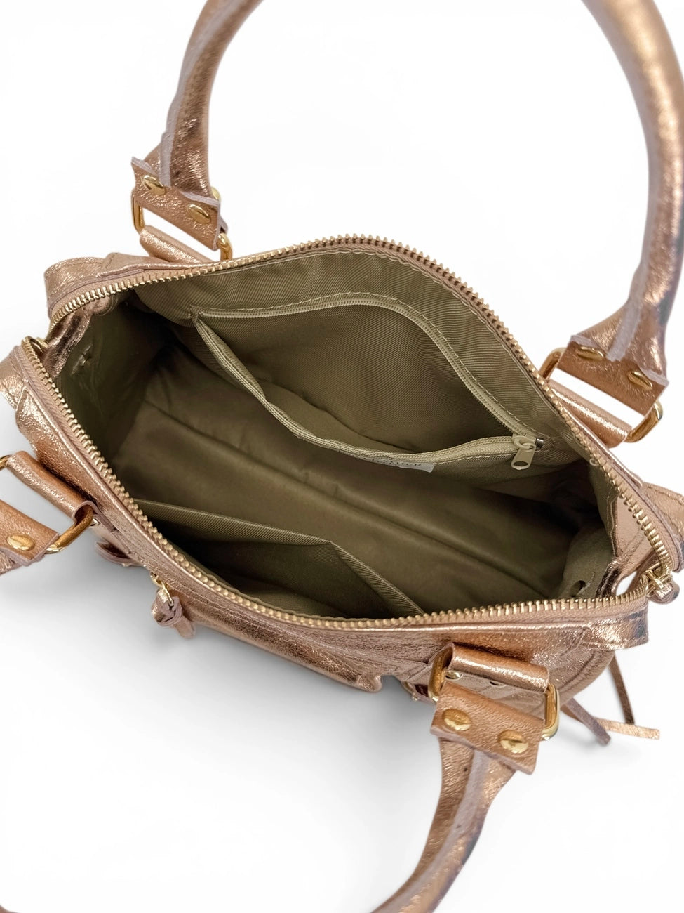 SANDSTORM GOLD iridescent leather handbag in Rose Gold