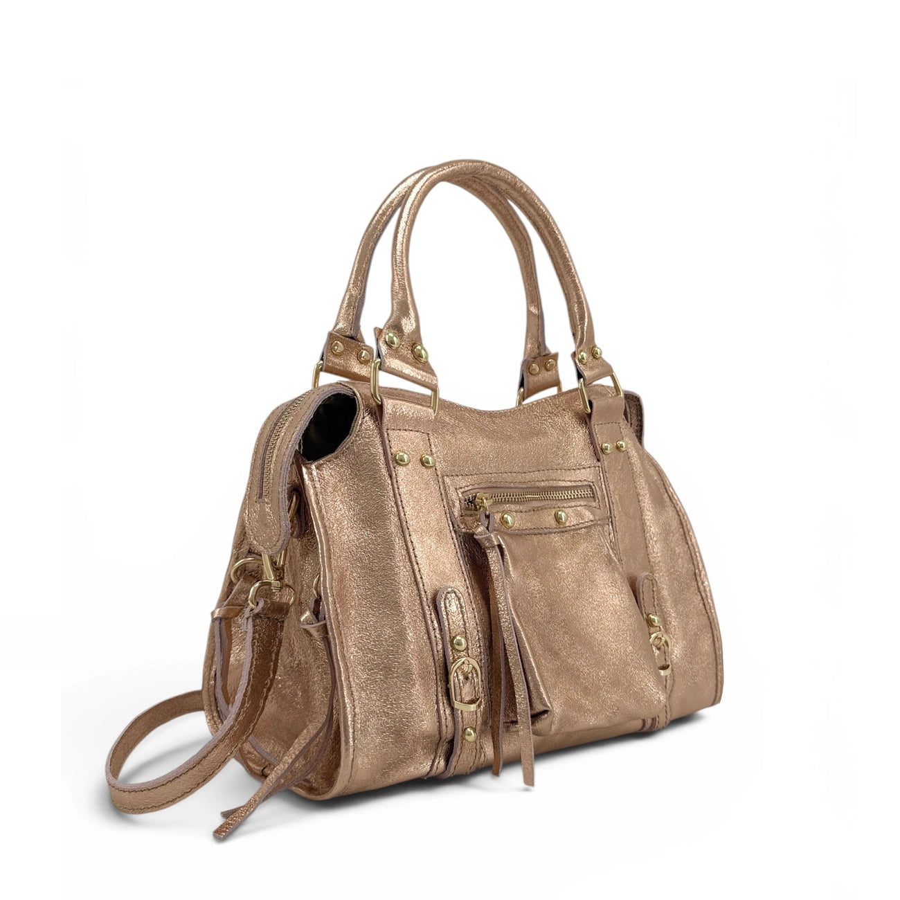 Bolsa main cuero irismi SANDSTORM GOLD (modelo pequeño) verde inglés irismi