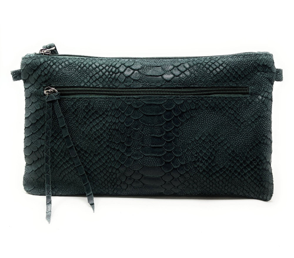 Sac pochette en cuir effet serpent DUNDEE Vert forêt