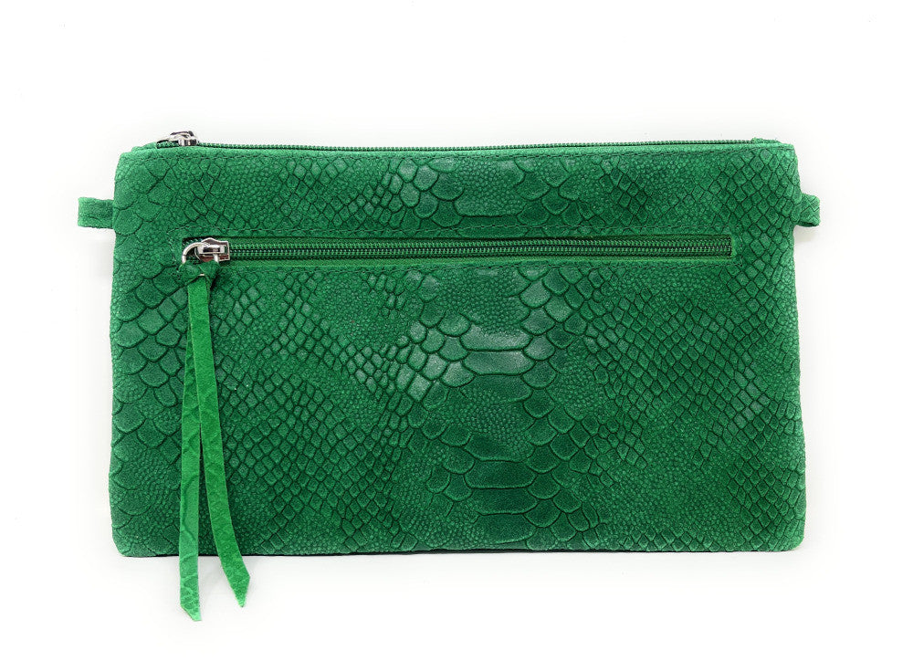 Sac pochette en cuir effet serpent DUNDEE Vert anglais