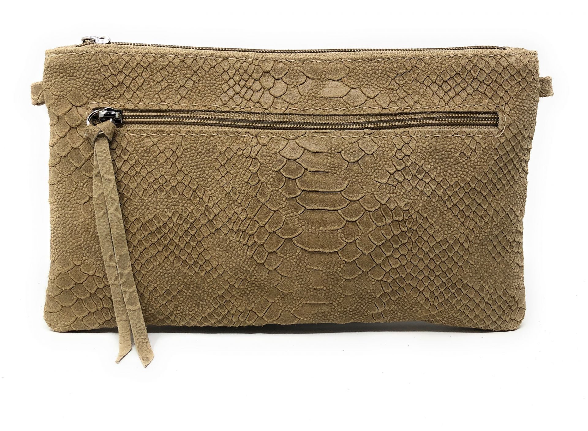 Sac pochette en cuir effet serpent DUNDEE Taupe clair