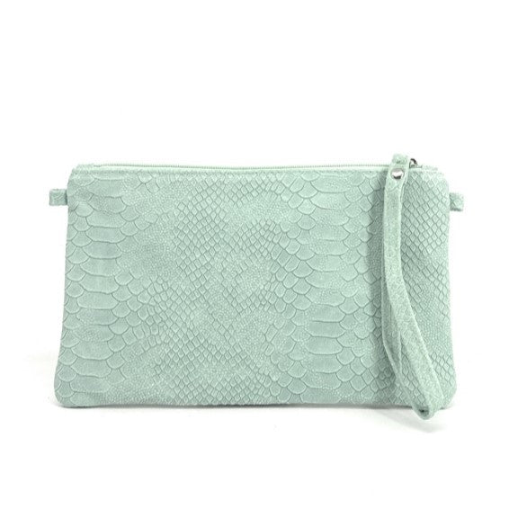 Sac pochette en cuir effet serpent DUNDEE Vert pastel