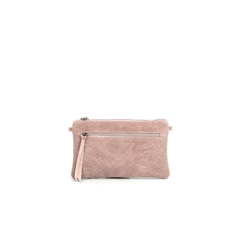 Sac pochette en cuir effet serpent DUNDEE Rose nude