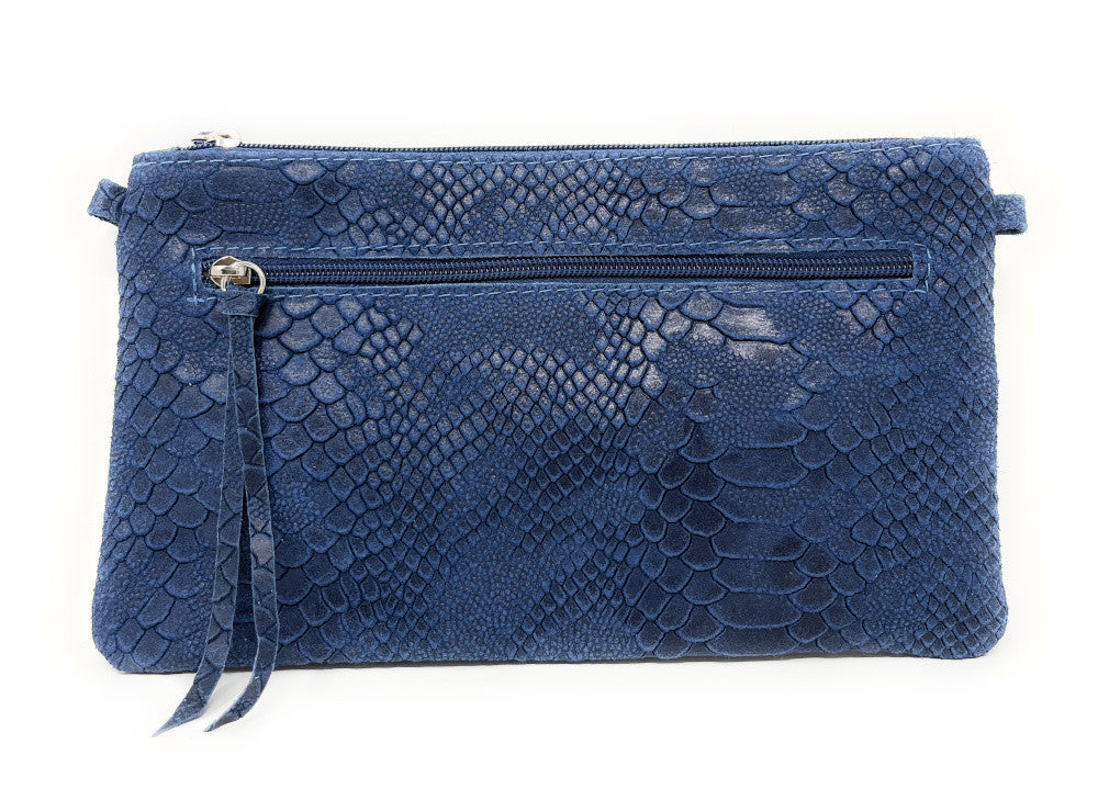 Sac pochette en cuir effet serpent DUNDEE Bleu