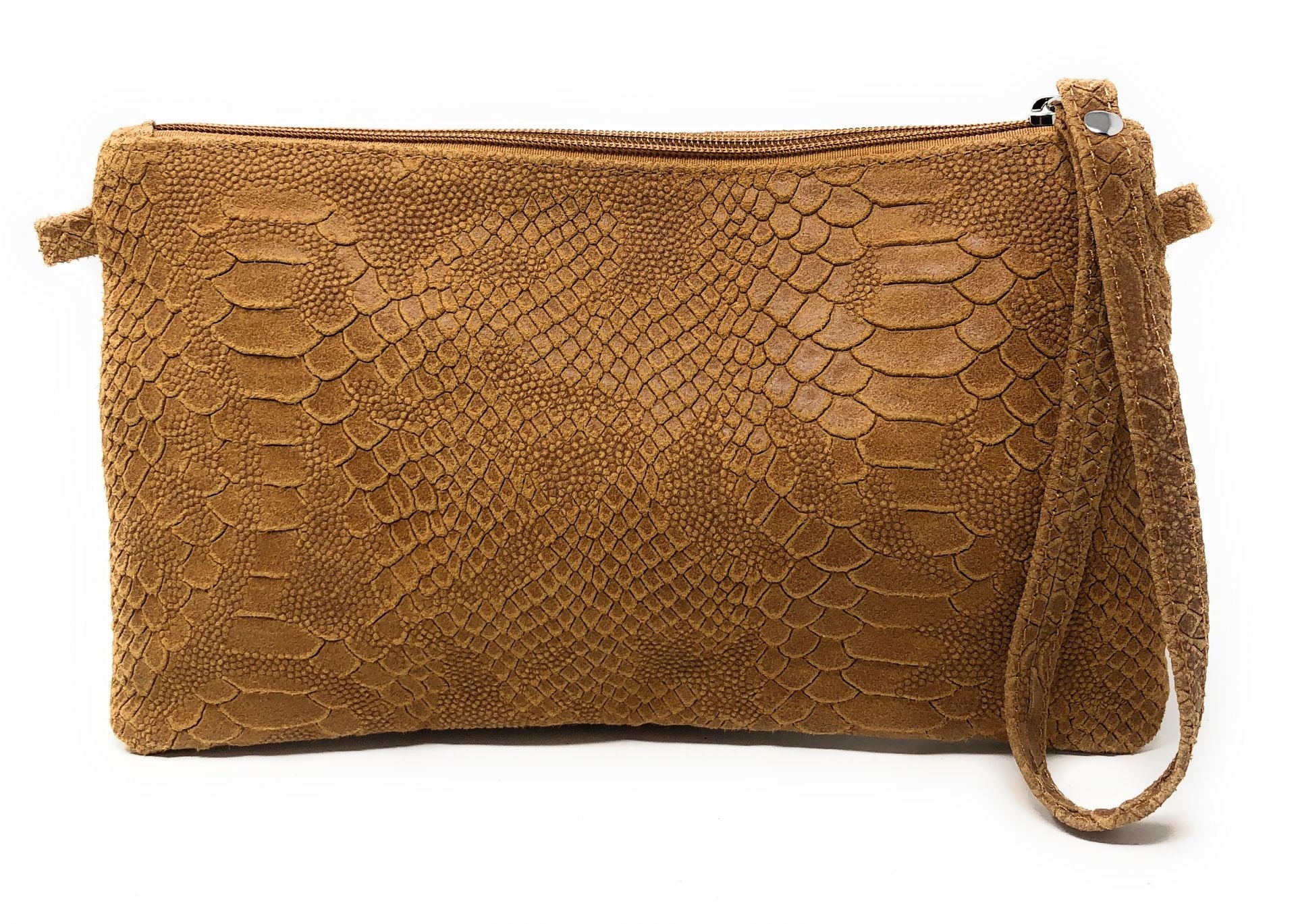 Sac pochette en cuir effet serpent DUNDEE Camel