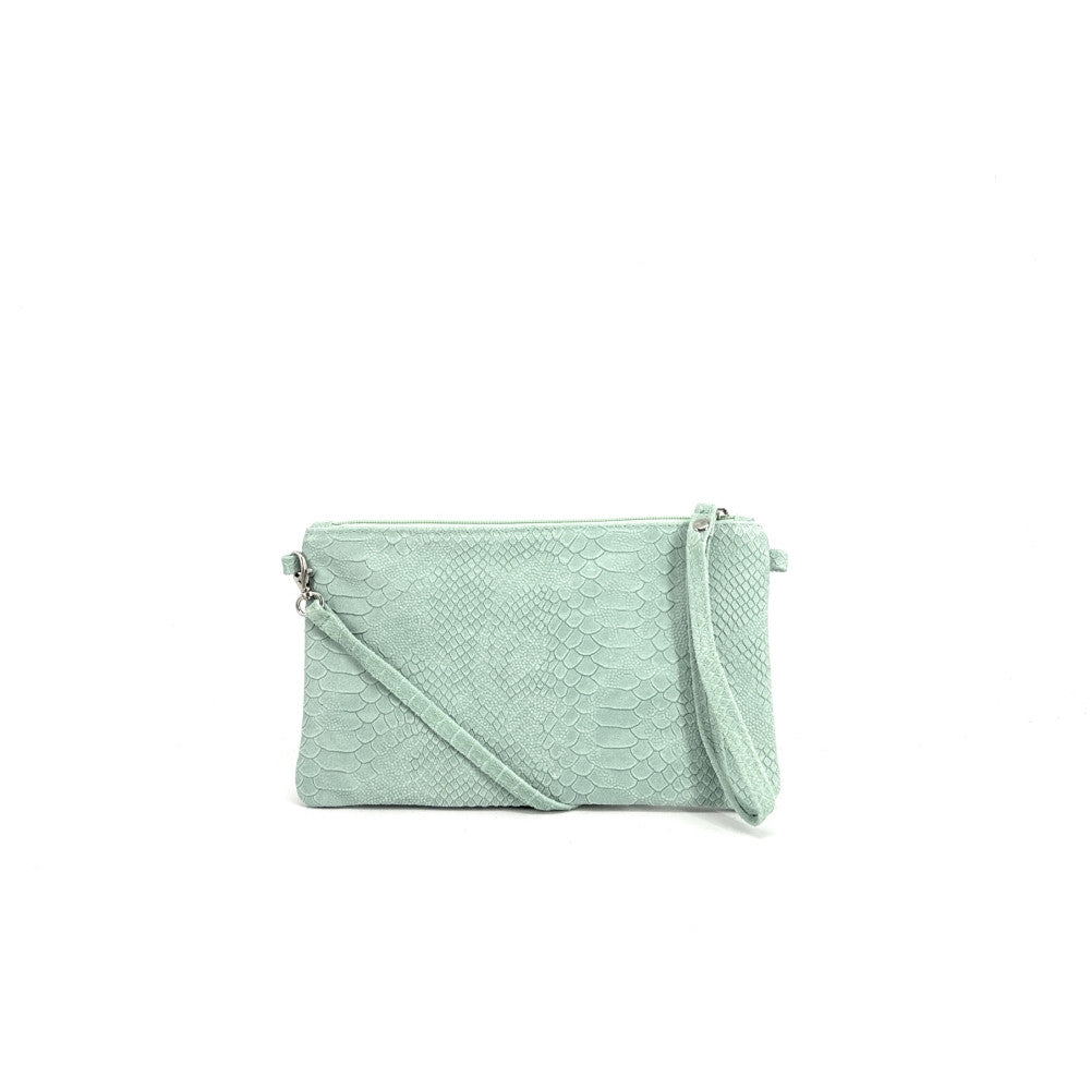 Sac pochette en cuir effet serpent DUNDEE Vert pastel