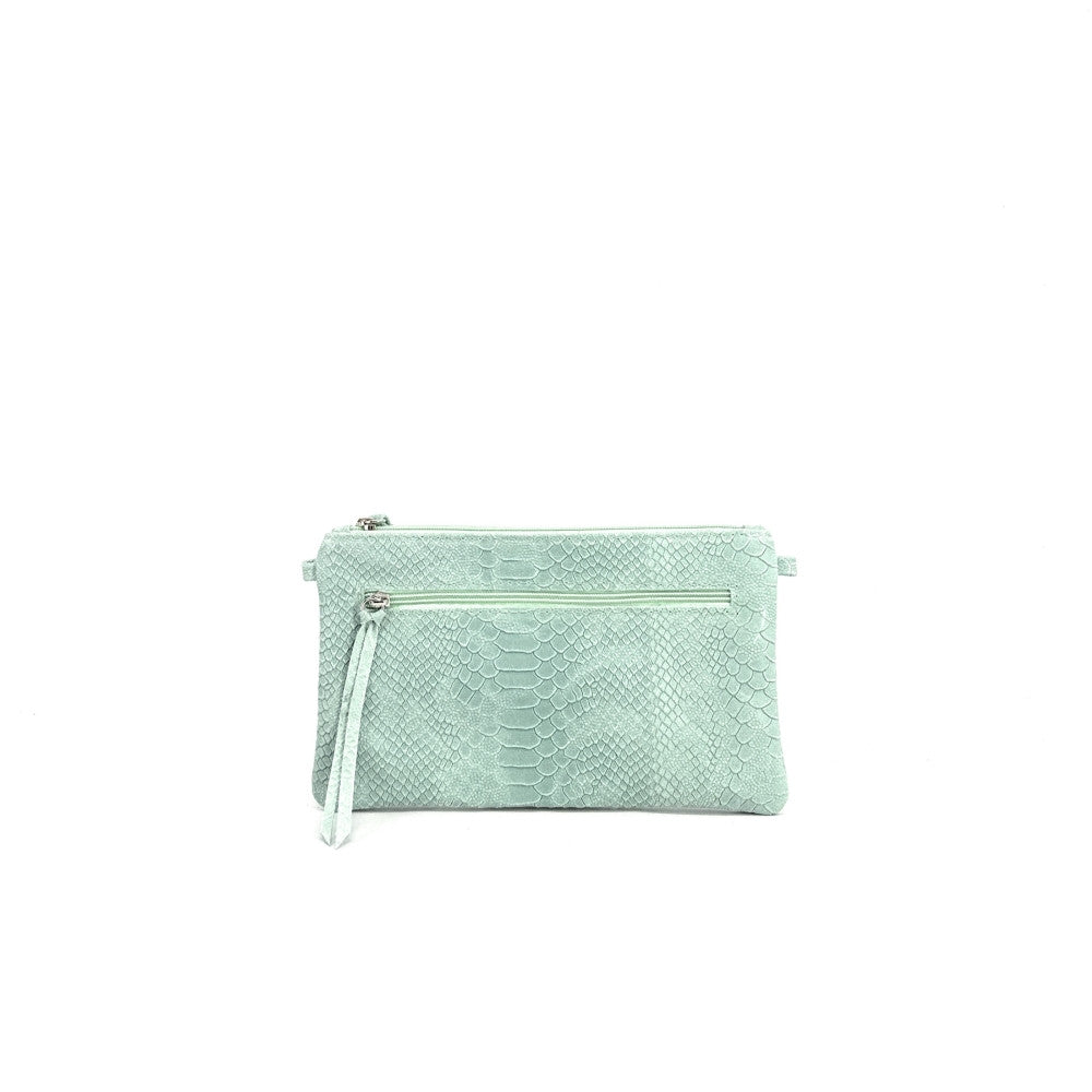 Sac pochette en cuir effet serpent DUNDEE Vert pastel