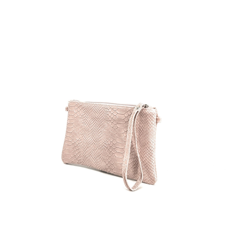 Sac pochette en cuir effet serpent DUNDEE Rose nude