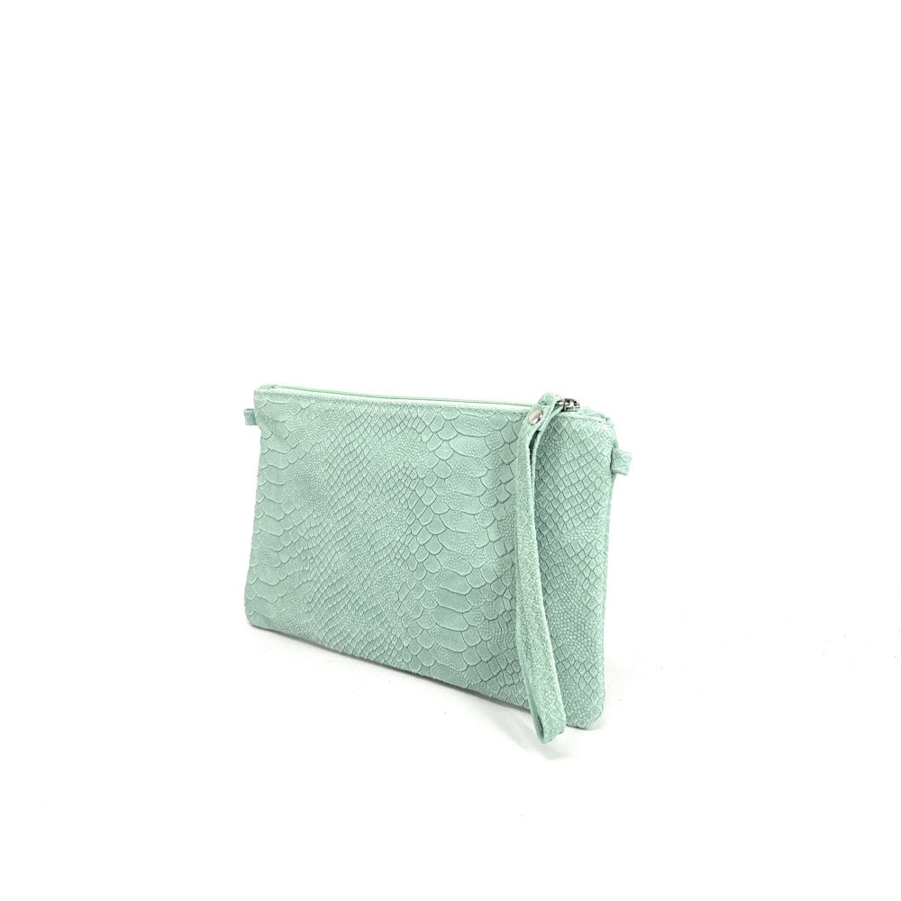Sac pochette en cuir effet serpent DUNDEE Vert pastel