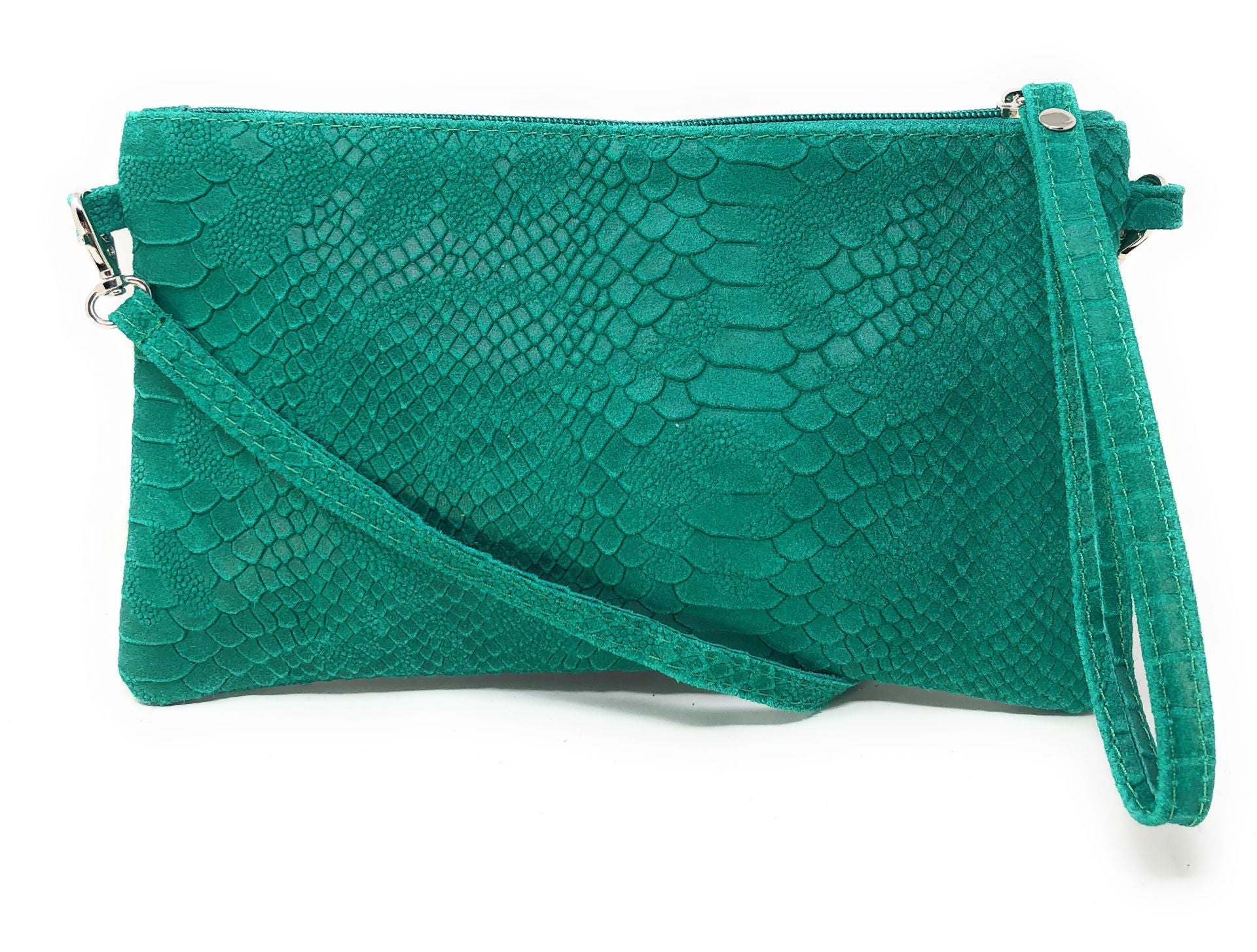 Sac pochette en cuir effet serpent DUNDEE Vert intense