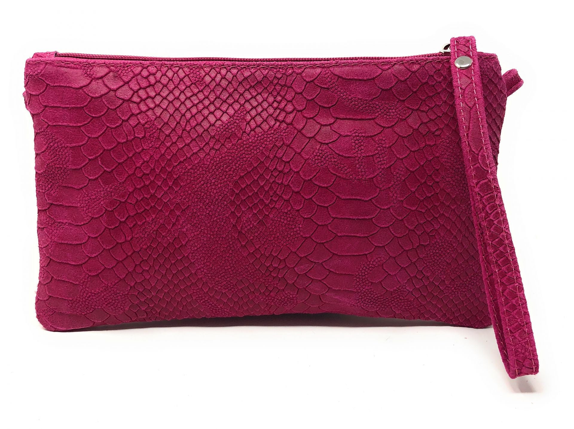 Sac pochette en cuir effet serpent DUNDEE Rose fuchsia