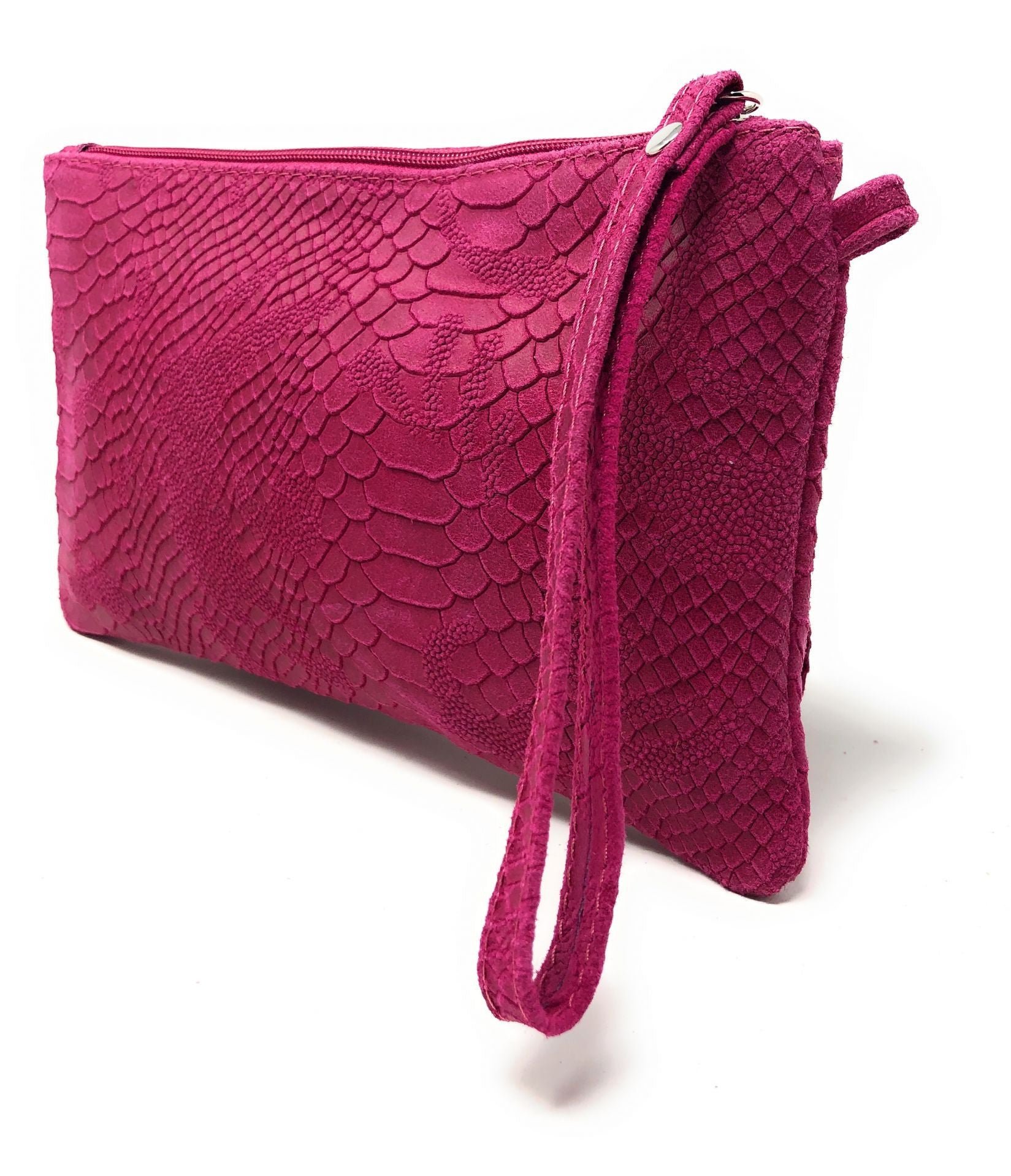 Sac pochette en cuir effet serpent DUNDEE Rose fuchsia