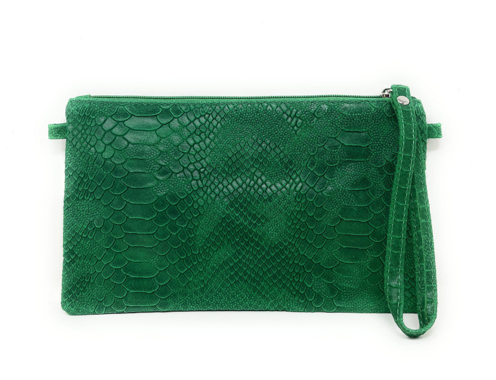 Sac pochette en cuir effet serpent DUNDEE Vert anglais