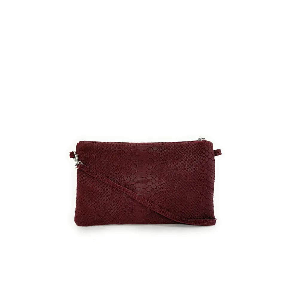 Sac pochette en cuir effet serpent DUNDEE Rouge foncé