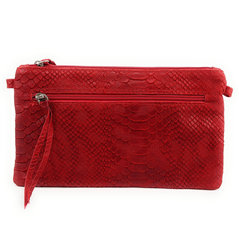 Sac pochette en cuir effet serpent DUNDEE Rouge garance
