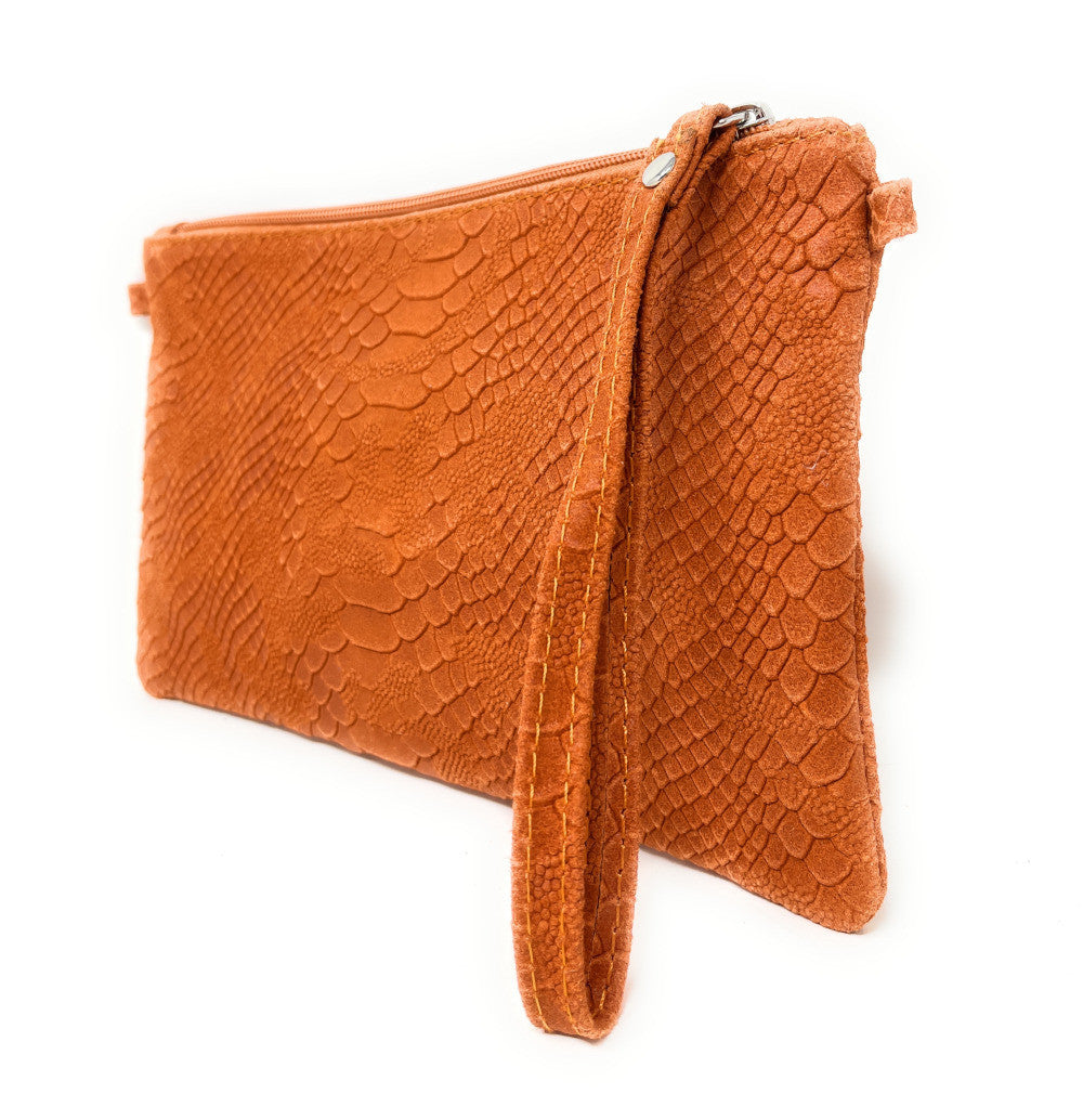 Sac pochette en cuir effet serpent DUNDEE Orange