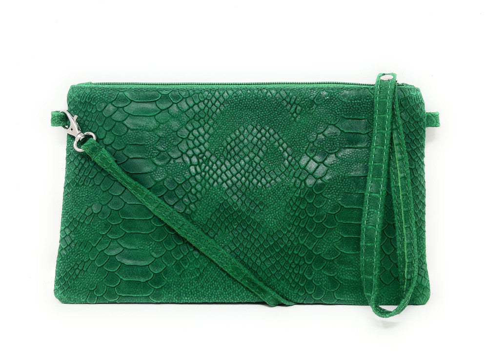 Sac pochette en cuir effet serpent DUNDEE Vert anglais