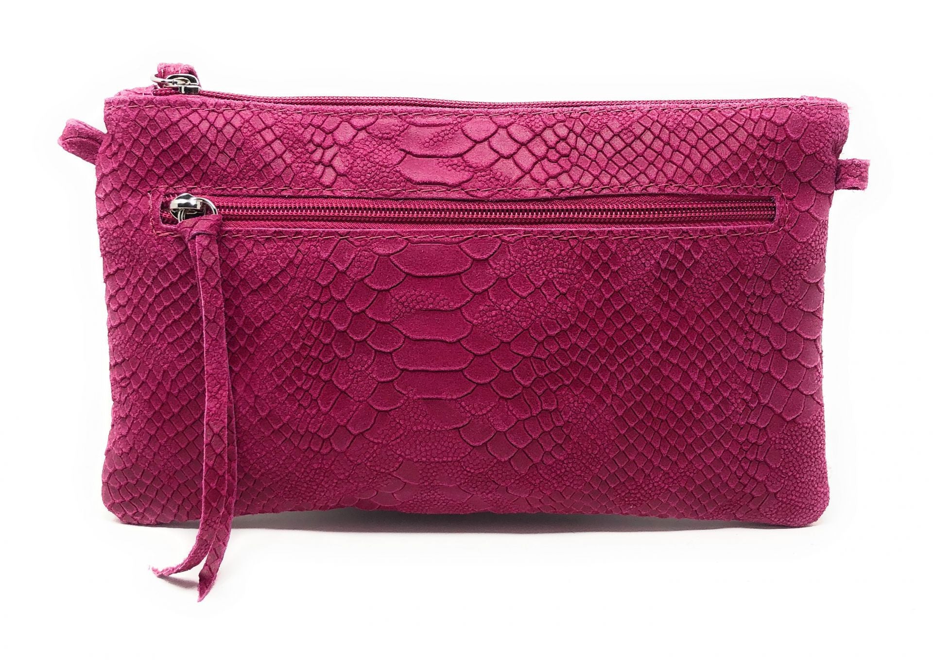Sac pochette en cuir effet serpent DUNDEE Rose fuchsia