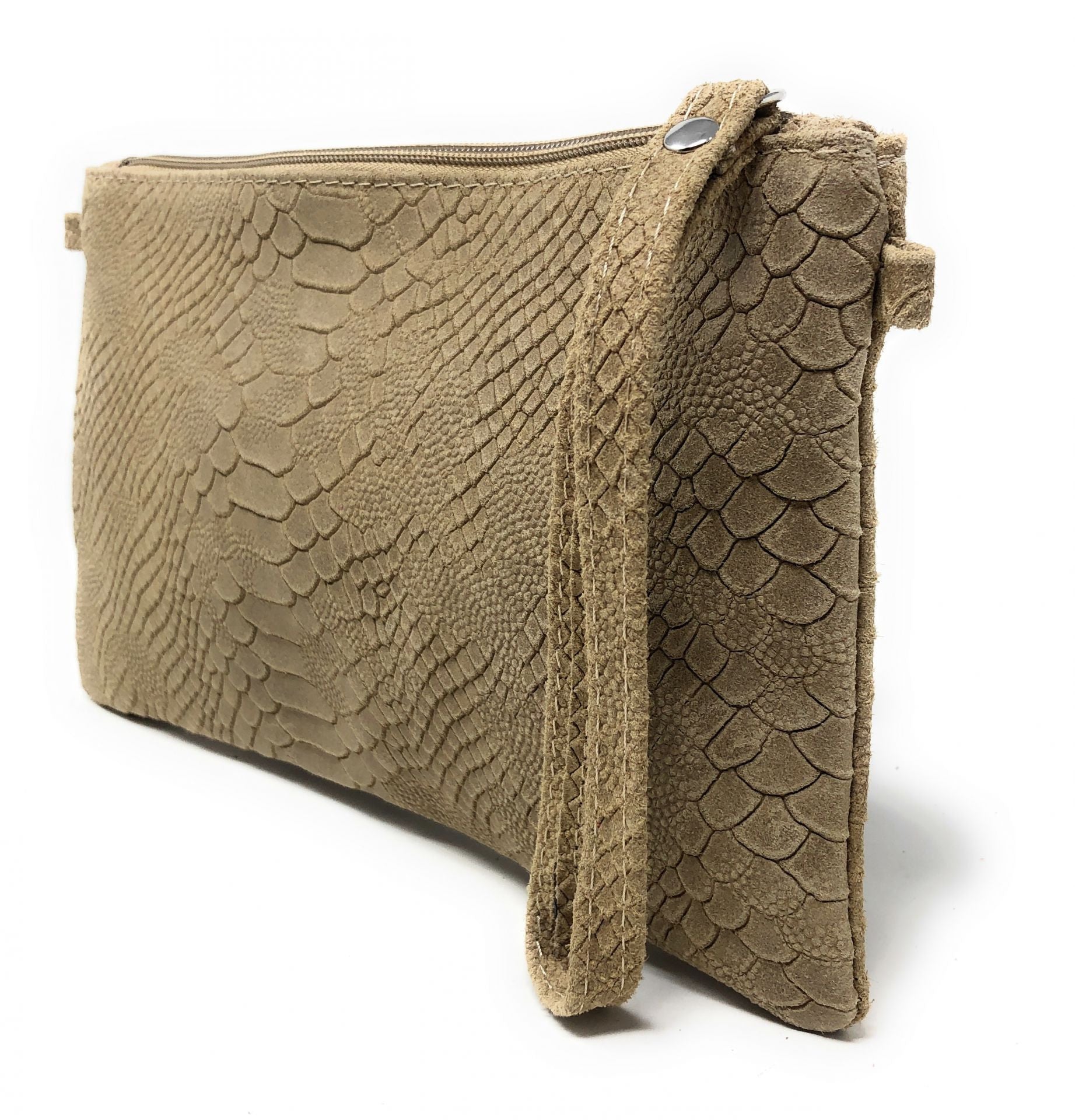 Sac pochette en cuir effet serpent DUNDEE Taupe clair