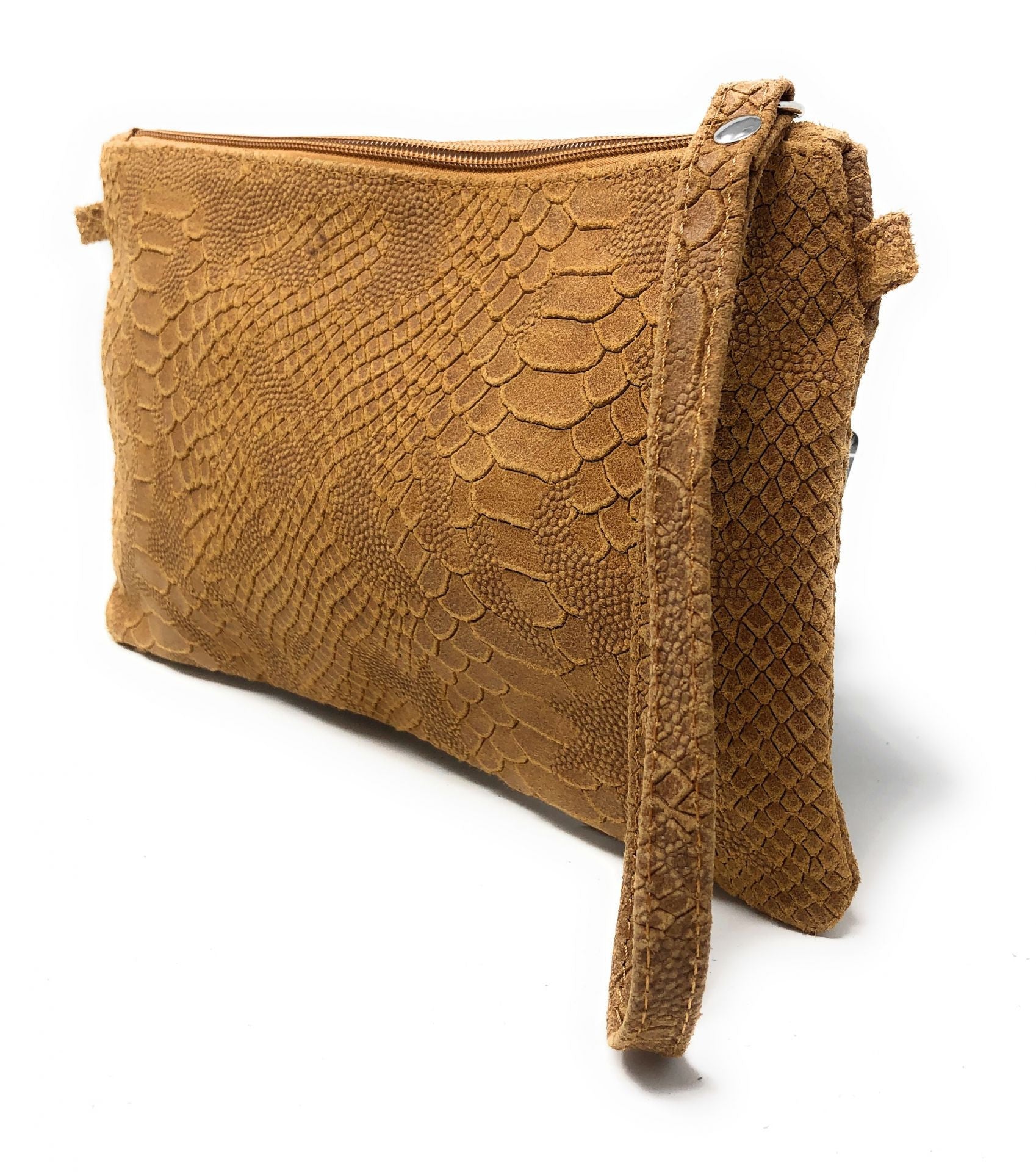 Sac pochette en cuir effet serpent DUNDEE Camel