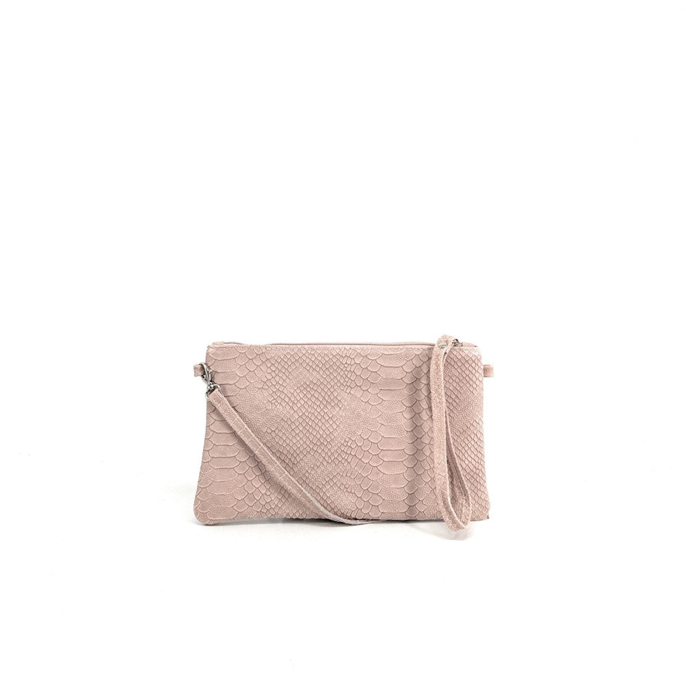 Sac pochette en cuir effet serpent DUNDEE Rose nude