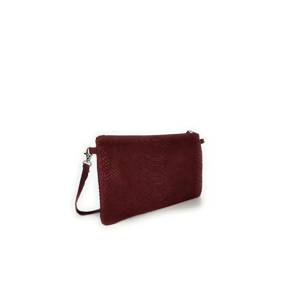 Sac pochette en cuir effet serpent DUNDEE Rouge foncé