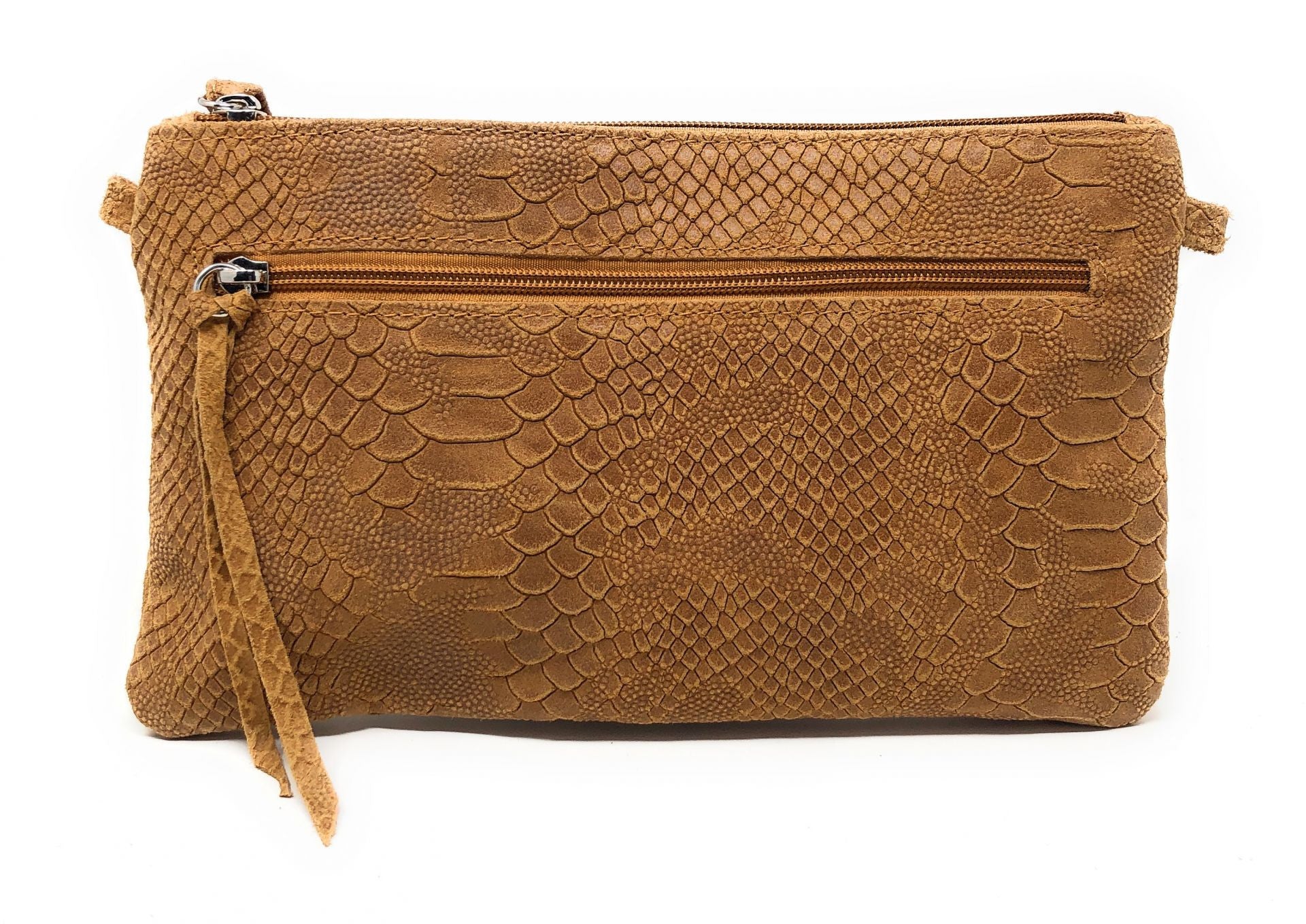 Sac pochette en cuir effet serpent DUNDEE Camel