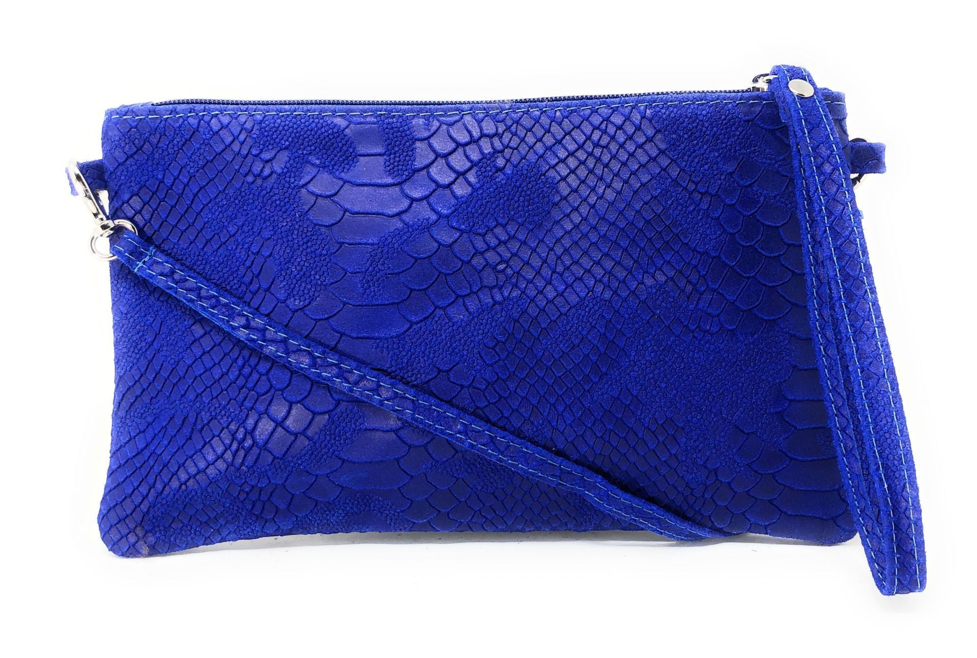 Sac pochette en cuir effet serpent DUNDEE Bleu roi