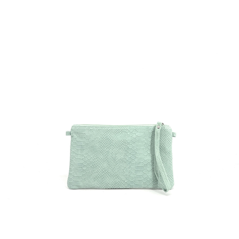 Sac pochette en cuir effet serpent DUNDEE Vert pastel