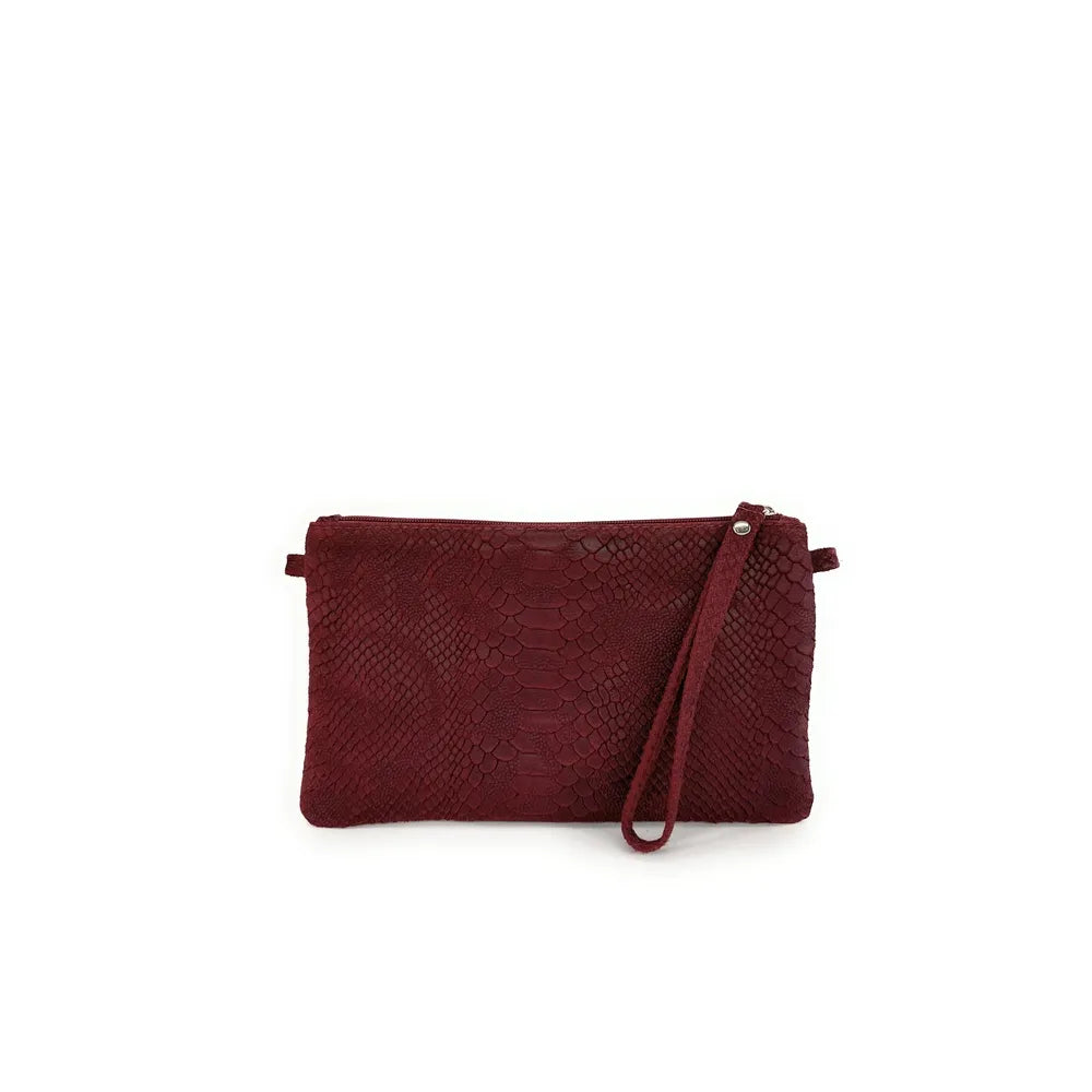 Sac pochette en cuir effet serpent DUNDEE Rouge foncé