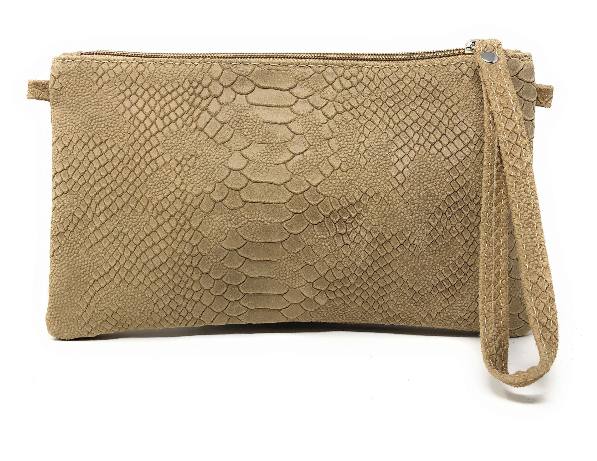 Sac pochette en cuir effet serpent DUNDEE Taupe clair