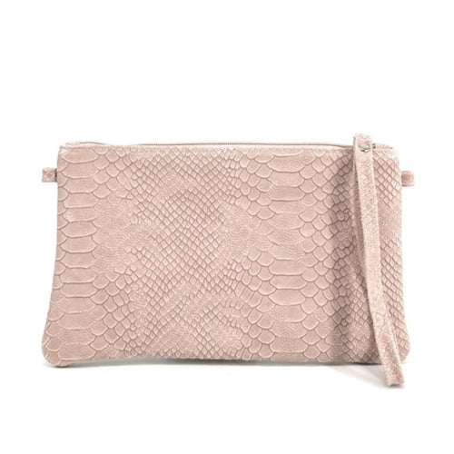 Sac pochette en cuir effet serpent DUNDEE Rose nude