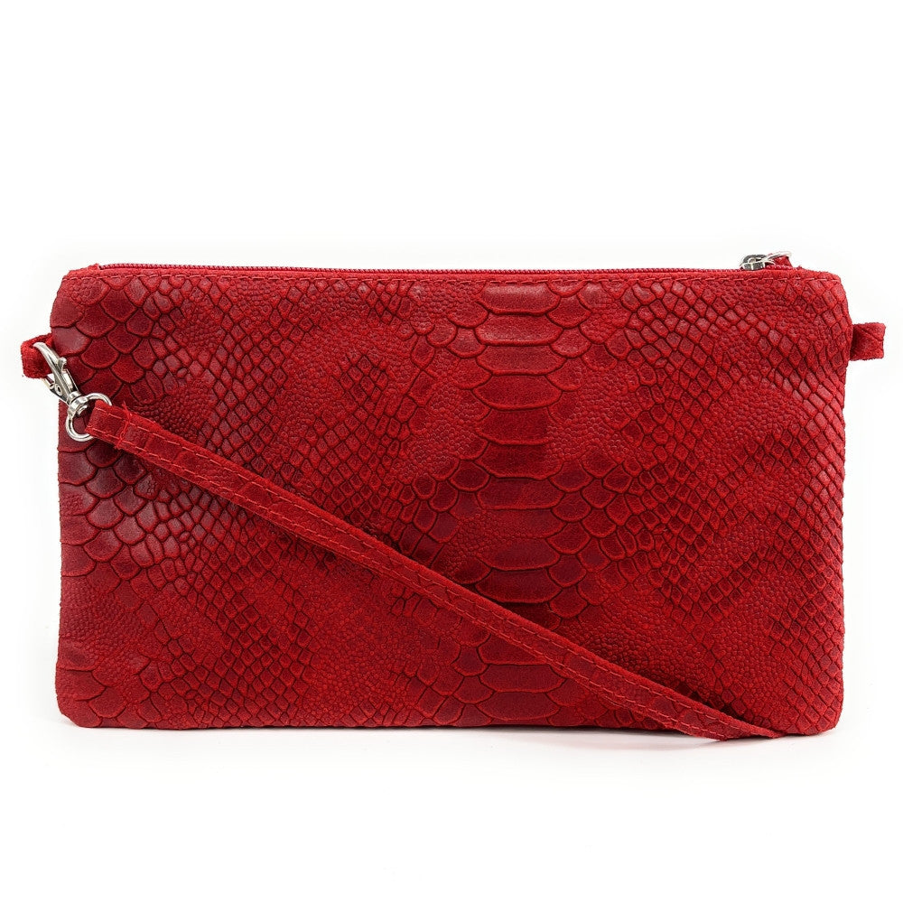 Sac pochette en cuir effet serpent DUNDEE Rouge garance