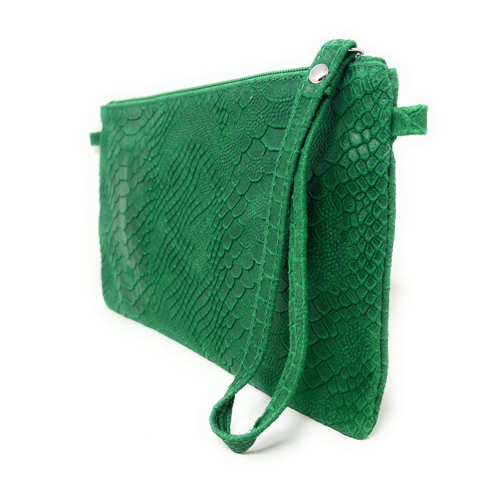 Sac pochette en cuir effet serpent DUNDEE Vert anglais