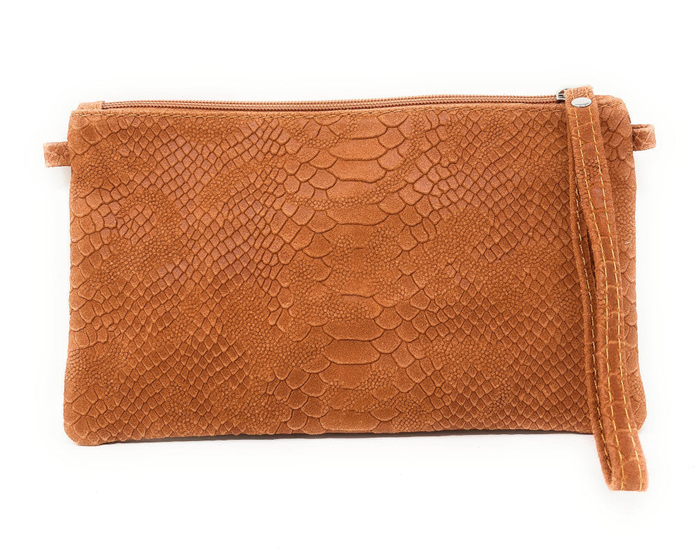 Sac pochette en cuir effet serpent DUNDEE Orange