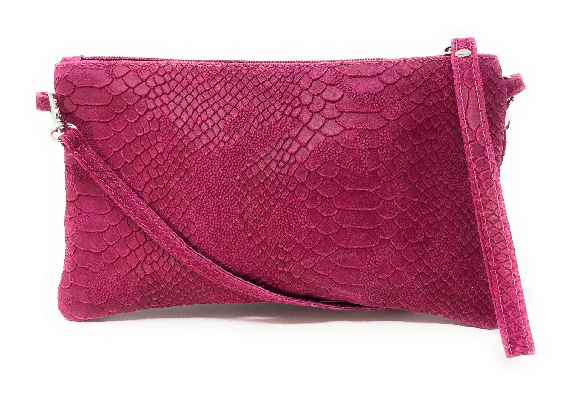 Sac pochette en cuir effet serpent DUNDEE Rose fuchsia
