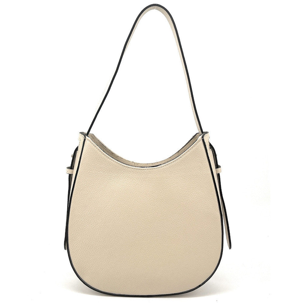 Sac HOBO en cuir grainé ESTHER Beige crème