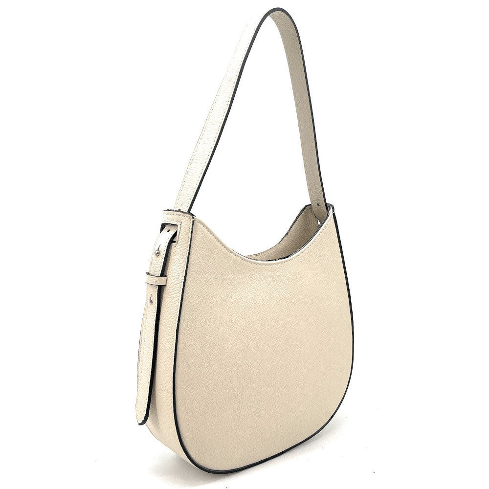 Sac HOBO en cuir grainé ESTHER Beige crème