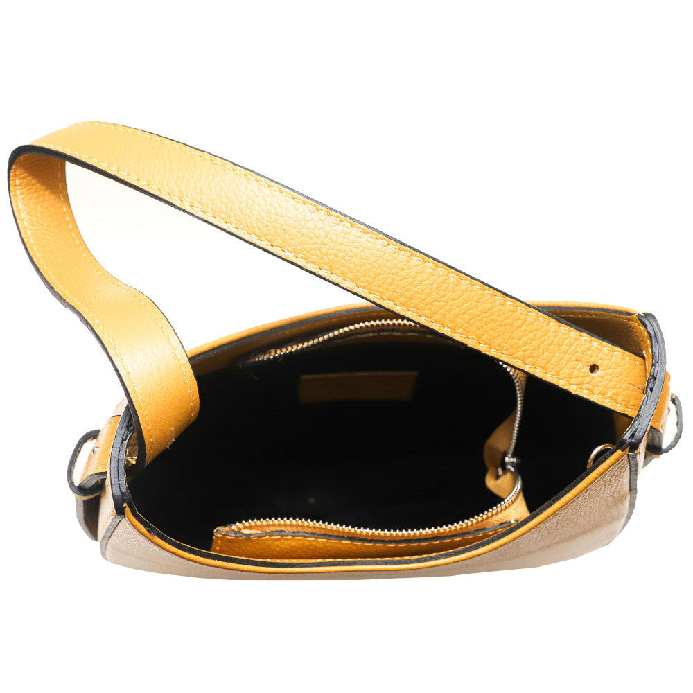 Sac HOBO en cuir grainé ESTHER Jaune Moutarde