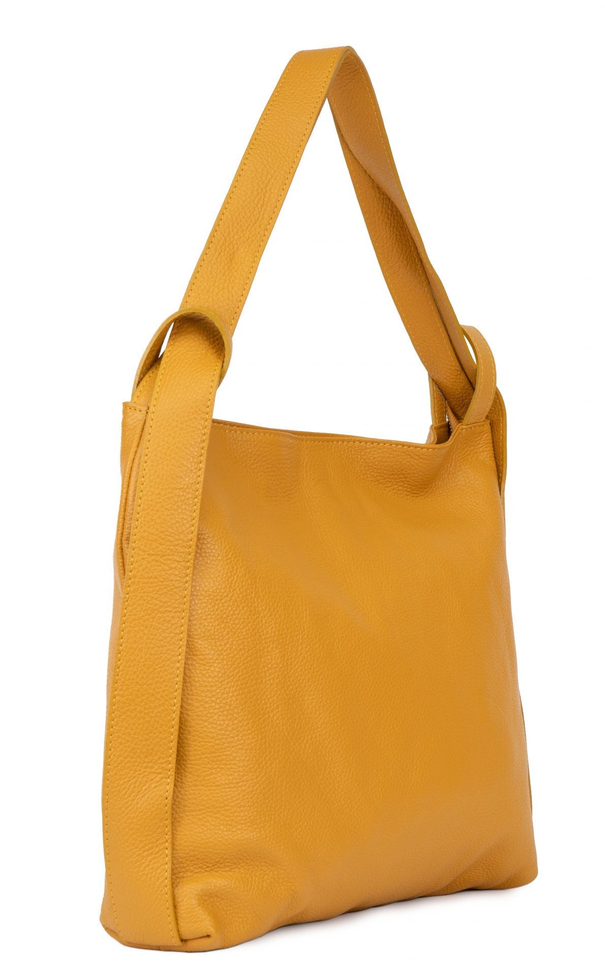 Sac à main sac à dos en cuir grainé SOHO Jaune Moutarde