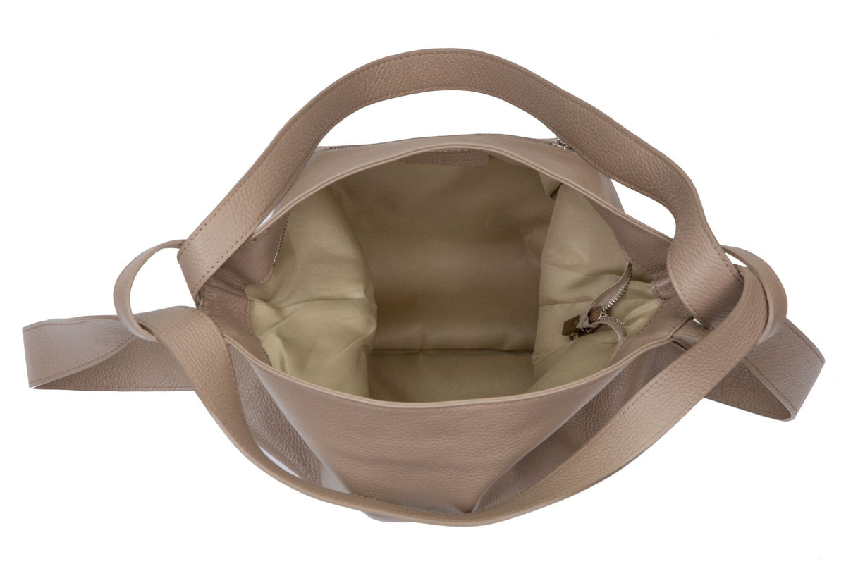 Sac à main sac à dos en cuir grainé SOHO Taupe clair