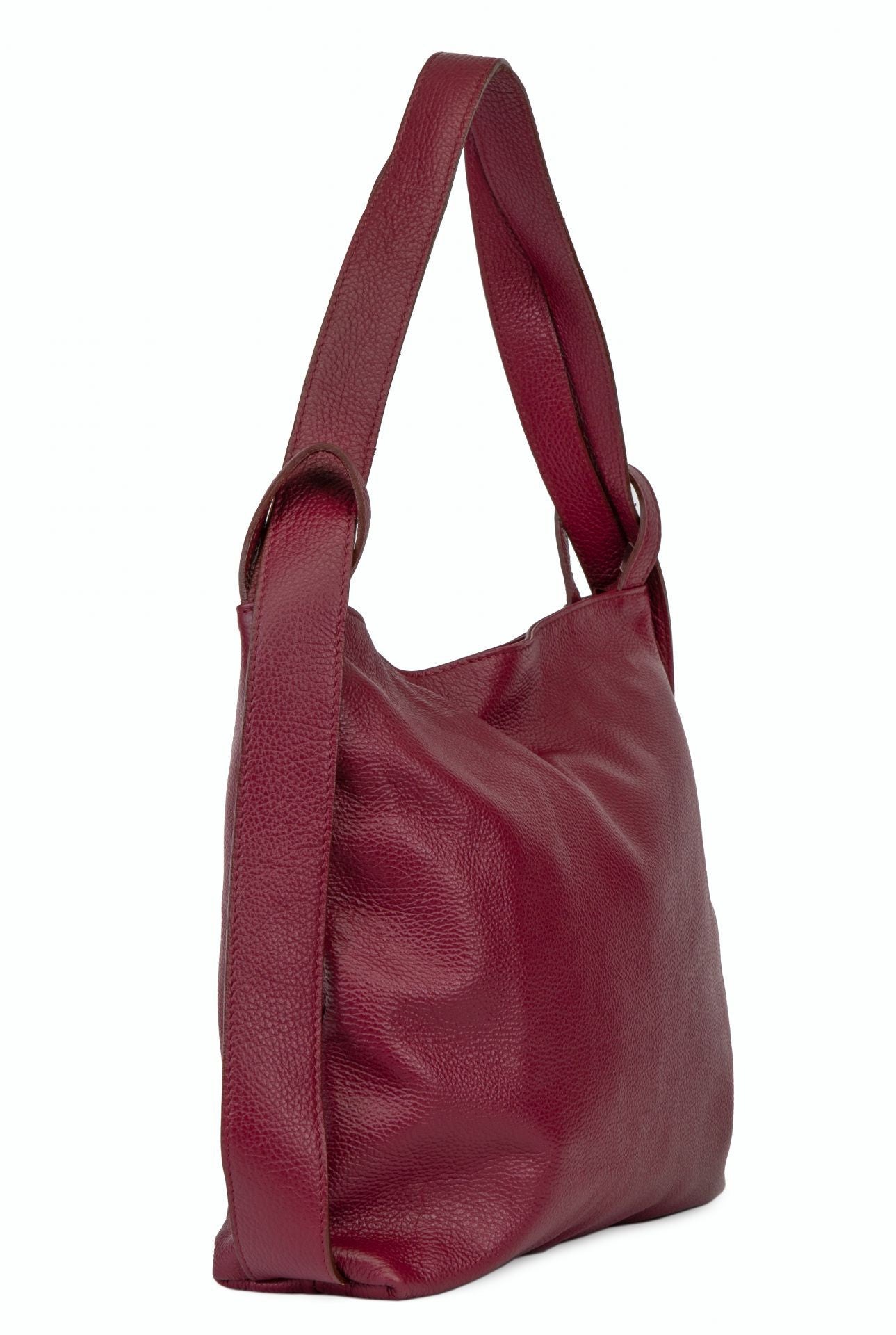 Sac à main sac à dos en cuir grainé SOHO Rouge bordeaux
