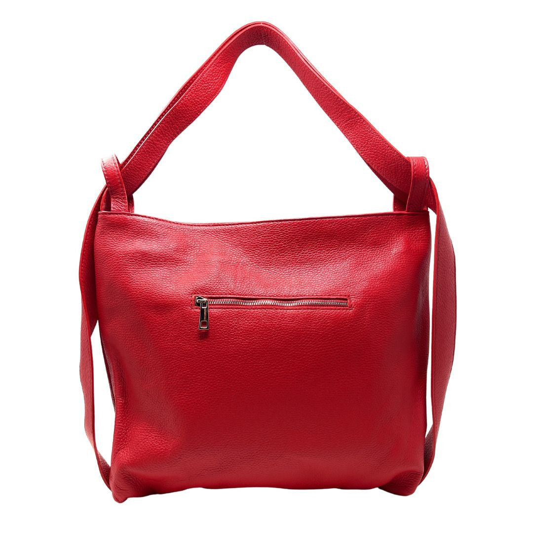 Sac à main sac à dos en cuir grainé SOHO Rouge garance