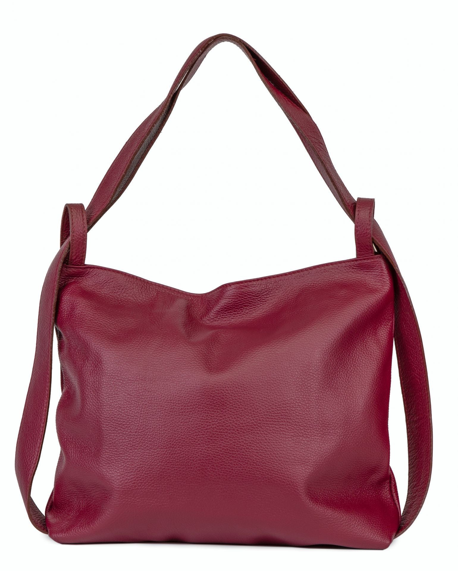 Sac à main sac à dos en cuir grainé SOHO Rouge bordeaux