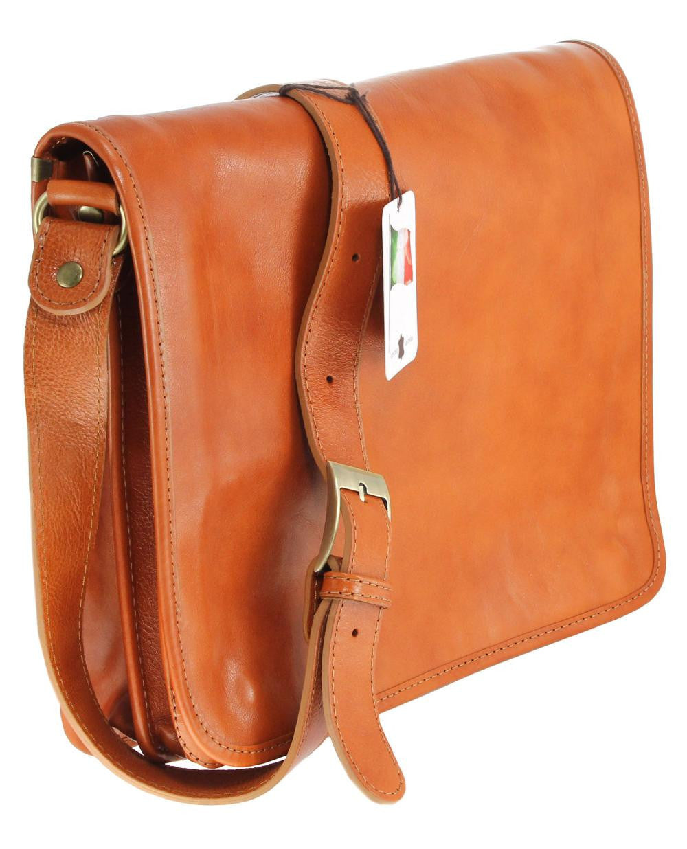 Sac besace messager en cuir italien RIGA Cognac