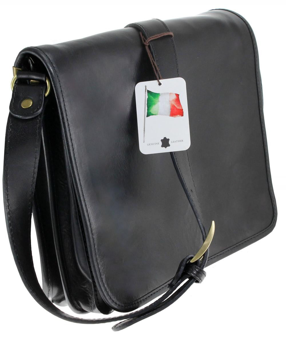 Sac besace messager en cuir italien RIGA Noir