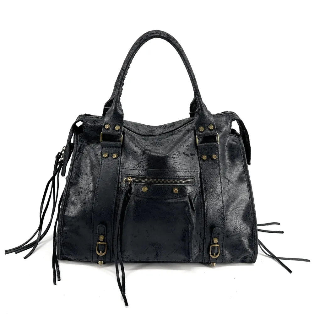 Sac à main en cuir effet brossé SANDSTORM E.L. SIROCCO Noir Noir
