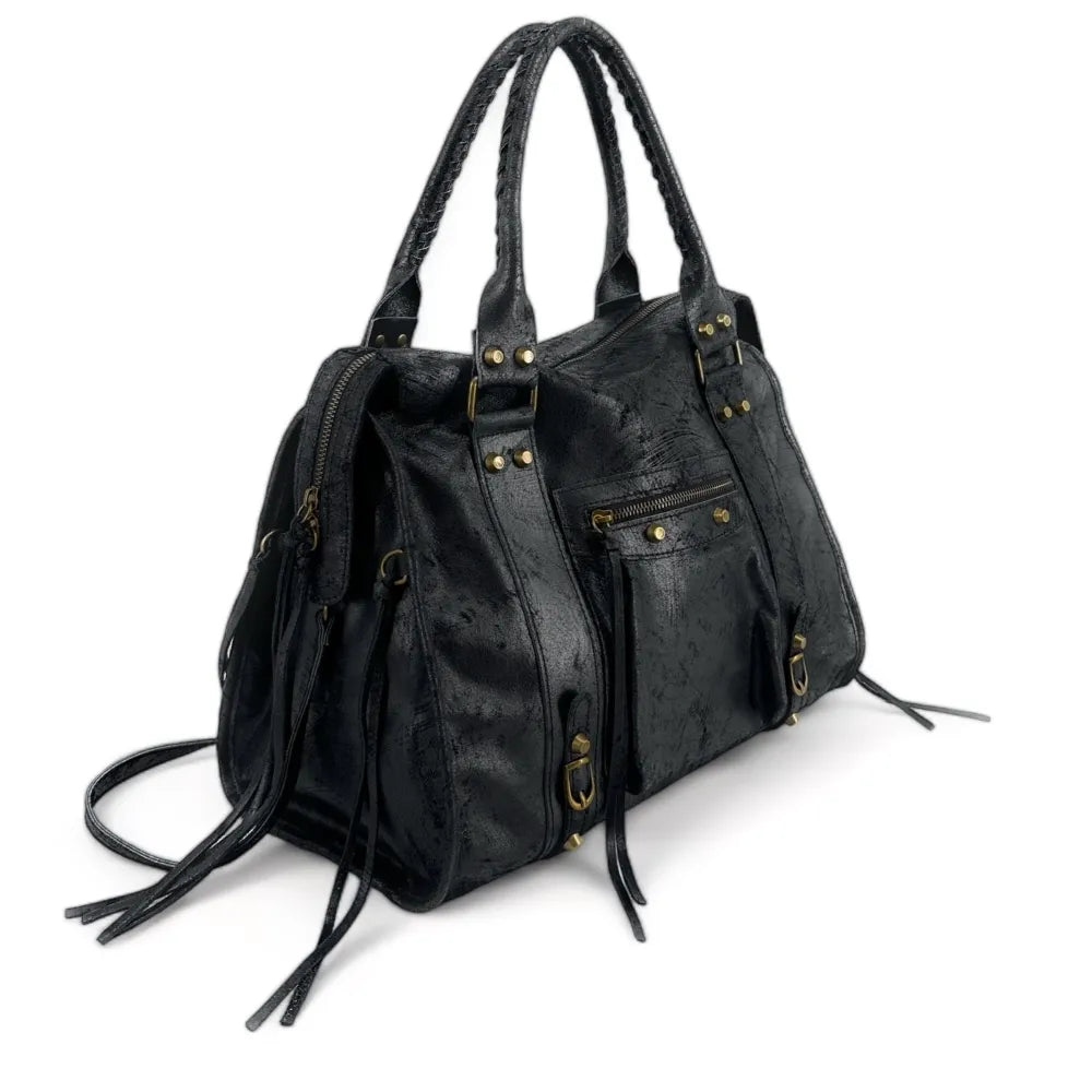 Sac à main en cuir effet brossé SANDSTORM E.L. SIROCCO Noir Noir